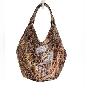 XOXO Breakaway Shoulder Bag Hobo Brown Snakeskin Snap Closure Zipper Accent